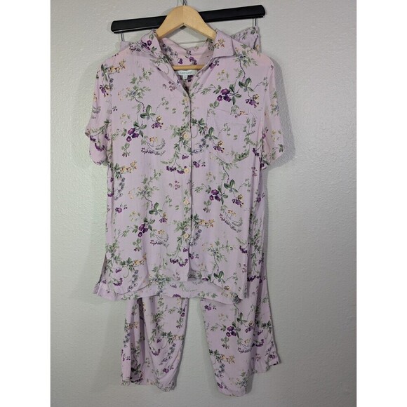 Karen Kane Small Medium Lilac Purple Flowers Floral 2 Pc Set Lounge Pajamas 131 - Picture 1 of 10